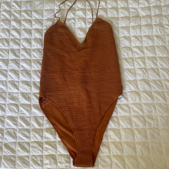 Forever 21 Boho Brown Crochet Knit Swimsuit - Picture 3 of 9